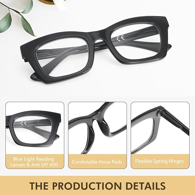 REAVEE Oprah Style Reading Glasses for Women, Blue Light Blocking Stylish Oversized Computer Readers Spring Hinge