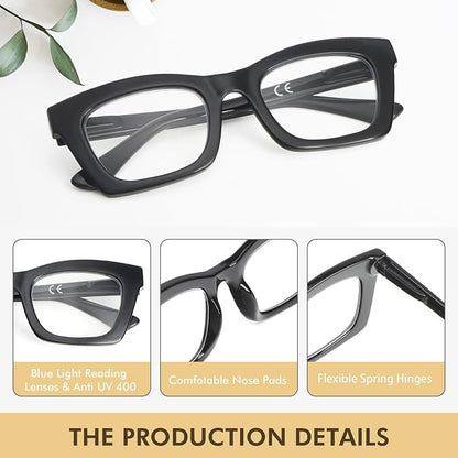 REAVEE Oprah Style Reading Glasses for Women, Blue Light Blocking Stylish Oversized Computer Readers Spring Hinge