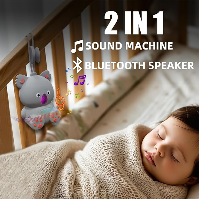 White Noise Machine for Baby with Bluetooth Speaker | Portable Baby Sound Machine Sleep Soother Music for Nursery & Travel, Soothing Lullabies Non-Looping Sounds, Timer, USB-C Rechargeable