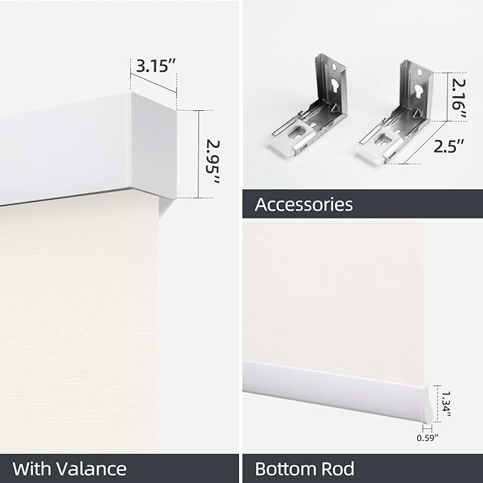 ZSTARR Motorized Blackout Window Blinds Remote Control Automated Window Blinds Rechargeable Roller Shades Blinds with Valance,Customized Size (White)