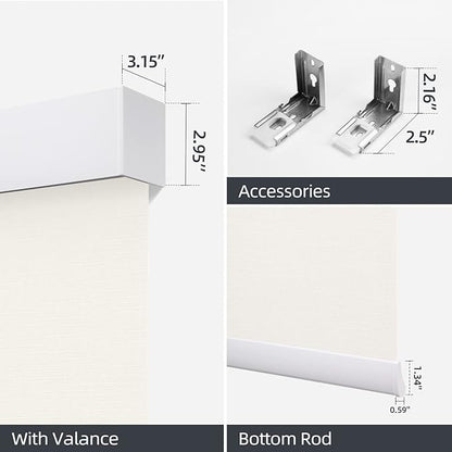ZSTARR Motorized Blackout Window Blinds Remote Control Automated Window Blinds Rechargeable Roller Shades Blinds with Valance,Customized Size (White)