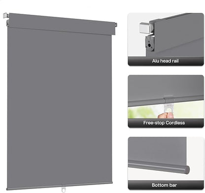 LazBlinds No Drill Blinds for Indoor Windows, Blackout Roller Shades, Cordless Window Blackout Blinds, Thermal Insulated Fabric UV Protection for Home and Office, 36" W x 72" H, Grey