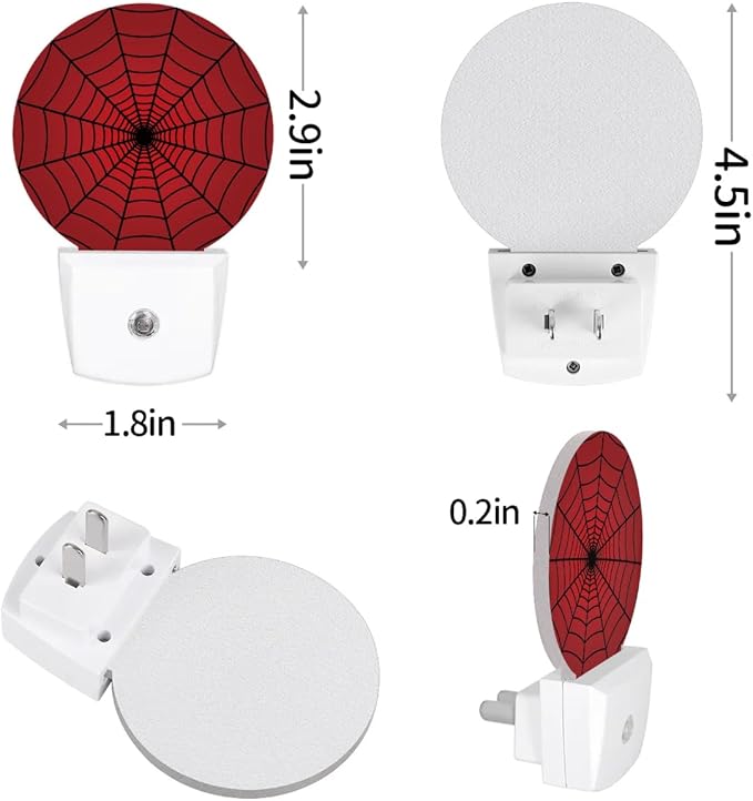 Red Spider Web Plug-in Led Night Light with Auto Dusk to Dawn Sensor for Boys Girls Room Decor, Wall Lamp Nightlights for Hallway,Bedroom, Kids Room, Kitchen, Stairway, (0.5W, 2 Pack)