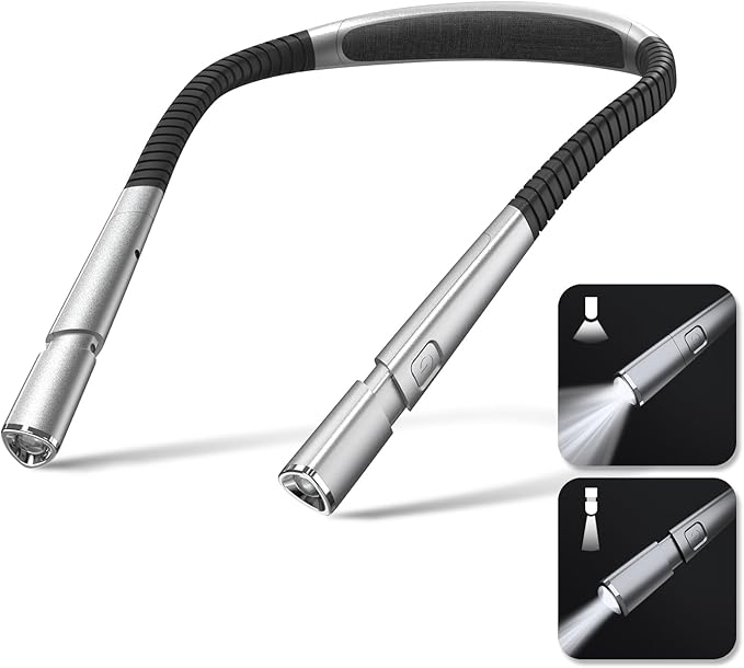 Vekkia Reading Light for Books in Bed, Retractable Neck Light, 2 Color&5 Brightness, Rechargeable Book Lamp, Long Lasting, Knitting,Crafting,Repairing