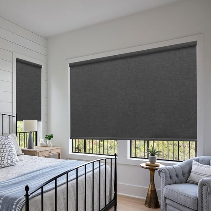 ZSHINE Motorized Blackout Window Blinds Over-Size Customize Width (21-114 Inches) Remote Control Wireless and Rechargeable Motor Roller Shades Blinds for Windows(82133E)