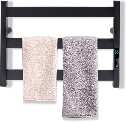 Electric Towel Warmer with Built-in Timer Stainless Steel Heated Towel Warmer for Bathroom, Wall Mounted Freestanding Electric Black Towel Warmer with Smart Temperature Control (3-layer)