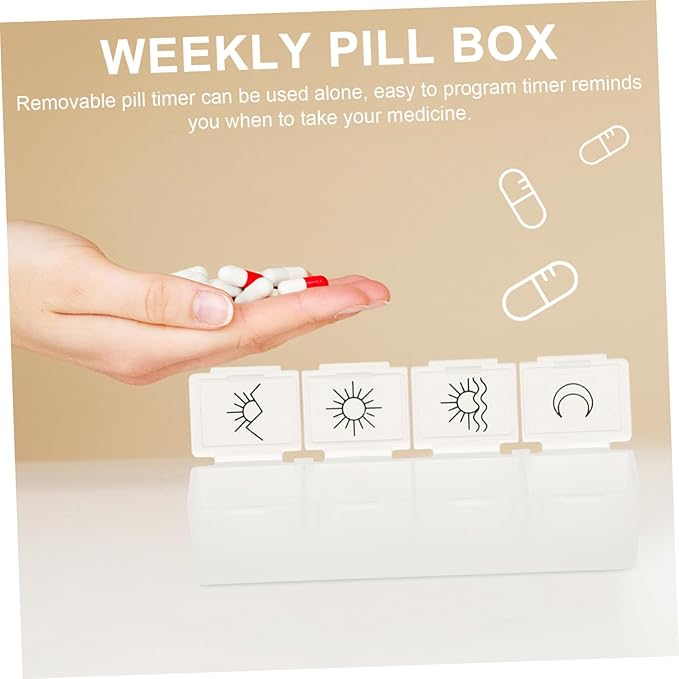 7 Mini Pill Box Travel Alarm Clock Mini Alarm Clock Lock Box for Medication Containers 7 Days Pill Box White Storage Box Dispenser Electronic Medicine Chest Travel Medication