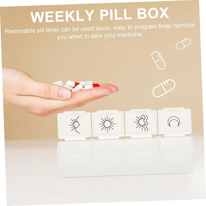 7 Mini Pill Box Travel Alarm Clock Mini Alarm Clock Lock Box for Medication Containers 7 Days Pill Box White Storage Box Dispenser Electronic Medicine Chest Travel Medication
