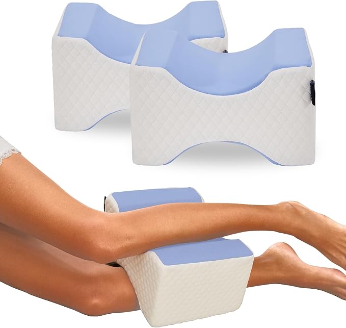 Side Sleeper Pillow, Knee Pillow for Side Sleepers, Sciatica Pain Relief Pillow, Memory Foam Leg Pillow for Back, Hip, Sciatica Pain Relief (Blue)-2PCS