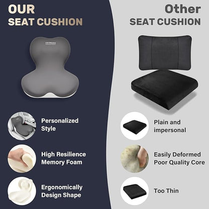 Coverado Upgraded Car Seat Cushion and Lumbar Support Pillow One Piece, Memory Foam Ergonomic Back Support Driving Seat Cushion for Back Pain, Non-Slip Washable Cushion for Car, Driver, Office