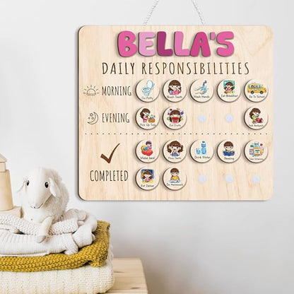 Wooden Chore Chart for Kids Visual Schedule, Routine Chart for Kids, Morning Bedtime Routine Chart for Toddlers Ages 2-4, Daily Kids Schedule Board for Home (16)