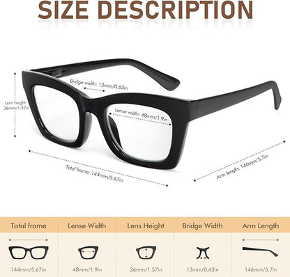 REAVEE Oprah Style Reading Glasses for Women, Blue Light Blocking Stylish Oversized Computer Readers Spring Hinge