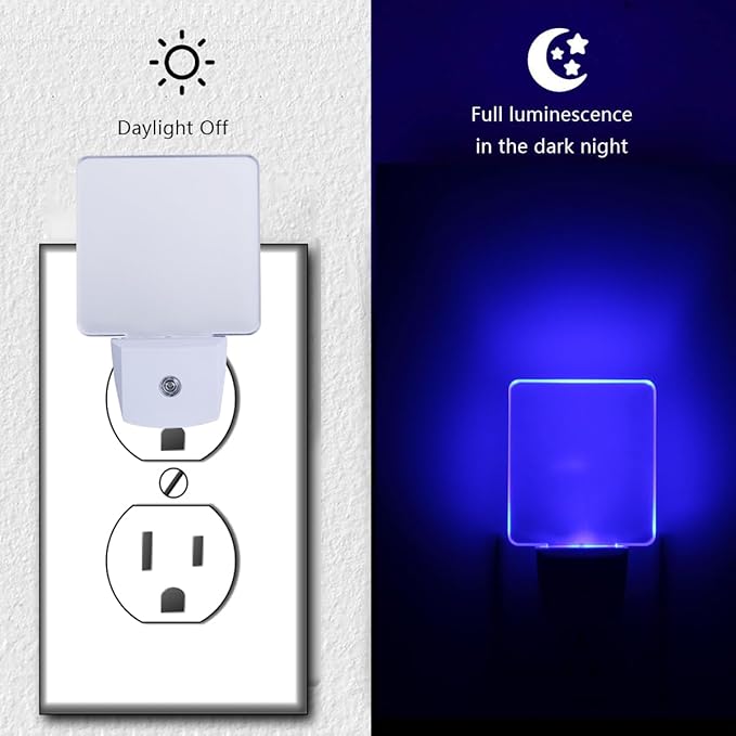 Blue Night Light Plug in, Dusk to Dawn Sensor Automatic On and Off, Decorative Wall Blue LED Night Lights for Adults Kids Room, Hallway,Bedroom, Stairs, Kitchen, Halloween Christmas Decor, 4 Pack