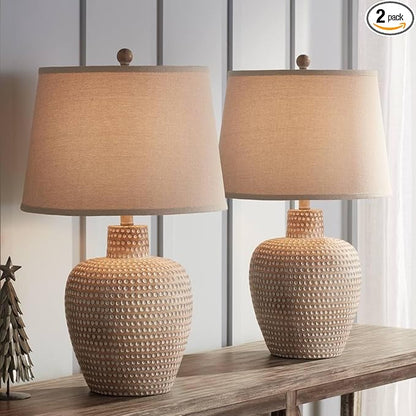 Regency Hill Glenn 27" Tall Urn Traditional Southwestern Table Lamps Set of 2 WiFi Smart Socket Dappled Beige Living Room Bedroom Bedside Nightstand House Office Home Reading Oatmeal Shade