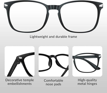 Blue Light Glasses for Woman Men | 99% Blue Light Blocking Glasses for Computer Gaming TV Phone Screen Square Frame | Anti Eyestrain & UV Glare Protection - 5 Pair
