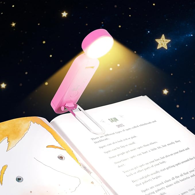 VAVOFO USB Rechargeable Book Light, Blue Light Blocking, Amber Light Clip On Bookmark Shaped Reading Light, Eye Care 6 LEDs Book Light for Bookworms Reading in Bed with 9 Lighting Modes (Rose)