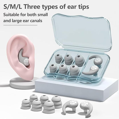 Noise Cancelling Ear Plugs for Sleeping - Grey Comfortable Reusable Silicone Earplugs for Sleep 24dB Noise Reduction Snoring and Studying Travel Concerts Hearing Protection with 3Tips and Storage Box