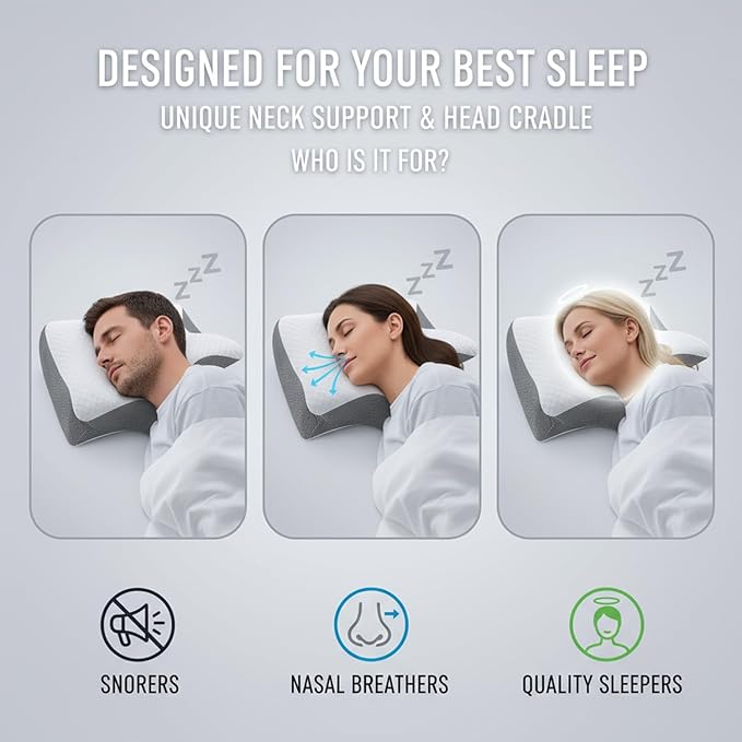 Sleep Apnea Relief Pillow, Airway Pro Cervical Pillow, Ergonomic Adjustable Neck Support Memory Foam Orthopedic Deep Sleep Pillows, Suitable for Side, Back, and Stomach Sleepers