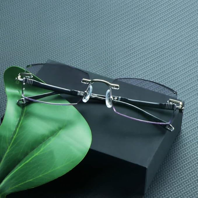 LifeArt Blue Light Blocking Glasses,Computer Reading Glasses,Rimless Frame Tinted Lens with Diamond,Stylish for Men (+2.00 Magnification)