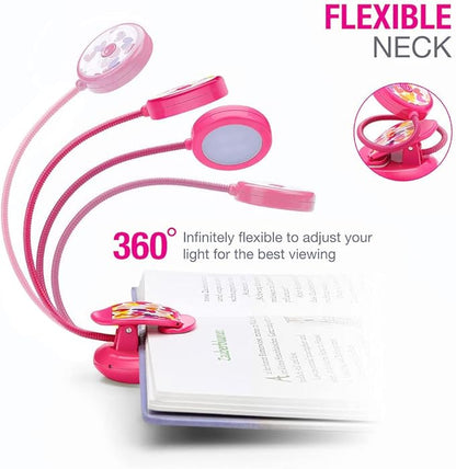 Vekkia Cute Rechargeable Book Light, Eye-Care Clip on Lights for Reading in Bed, 3 Colors & 3 Brightness, 1.8oz Lightweight, Up to 40 Hours Useage, Great Gifts for Kids & Readers (Rose Red)