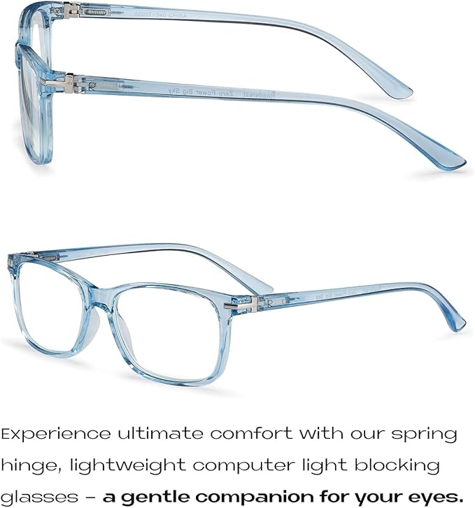 Readerest Blue Light Blocking Glasses – Thin Reflective Lens, Anti-Glare Computer Eyeglasses, UV Protection, Eye Strain Relief (Light Blue, 2.75 Magnification)