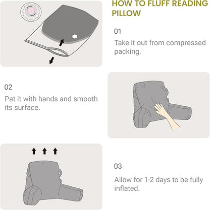 Portable Comfy Reading Pillows for Bed Sitting Up(Yellow Oeko-Tex), Velvet Back Pillow with Arms & Pockets for Adults, Support Memory Foam Bed Pillow for Dorm/Reading/Watching/Gaming