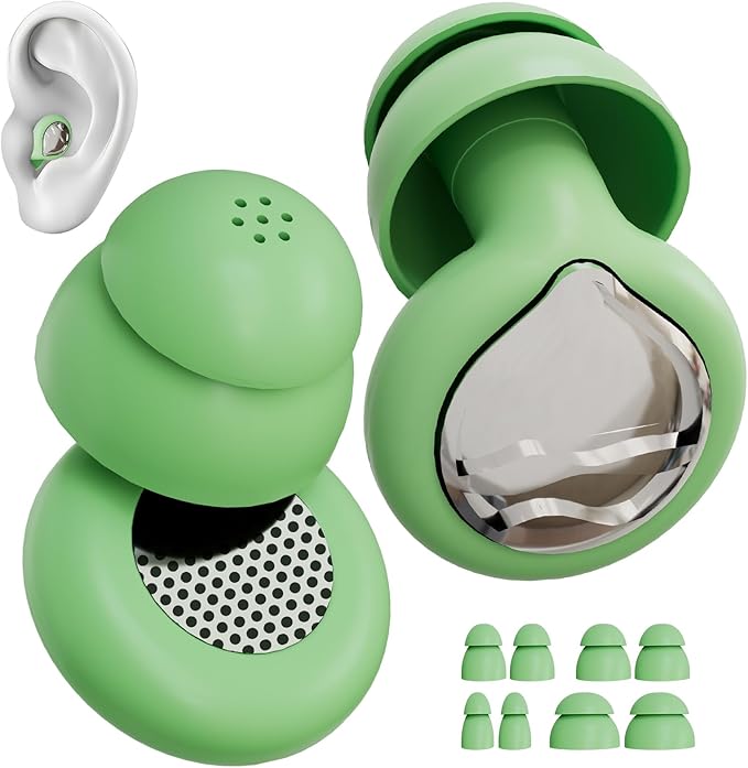 Noise Reducing Ear Plugs, 50dB Noise Cancelling Ear Plugs for Concerts, Reusable Soft Silicone Musicians Earplugs for Side Sleepers/Drummers/Snoring Blocking/Concert Earbuds Protection [Green]