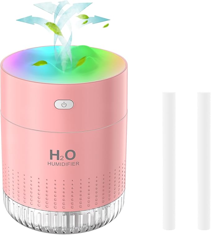 Portable Small Humidifiers for Bedroom Baby, Rechargeable Mini Cool Mist Plant Humidifier for Plants, Quiet Desktop Humidifier with 2 Working Modes & Colorful Night Light for Travel, Office, Bedroom