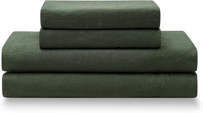 YnM French Linen Sheet Set - Cozy, Skin-Friendly, and Eco-Friendly Pure French Linen Sheets Collection, 4-Piece Set Includes Flat Sheet, Fitted Sheet, and 2 Pillowcases – California King, Army Green