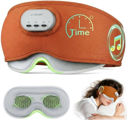 LC-dolida Voice Control Bluetooth Sleep Mask, Bamboo Cotton Bluetooth Sleep Headphones with 3D Zero-Pressure Cups and Timer Setting, Total Blackout Sleep Eye Mask for Side Sleepers, Orange