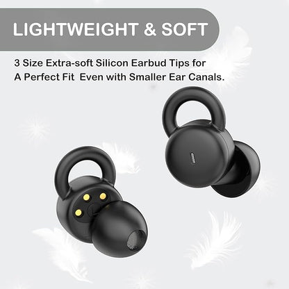 Smallest Invisible Sleep Earbuds Comfortable Noise Blocking Wireless Headphones for Sleeping Bluetooth Flat Ear Buds for Side Sleepers,Tiny Hidden Buds for Work Sports (Black)