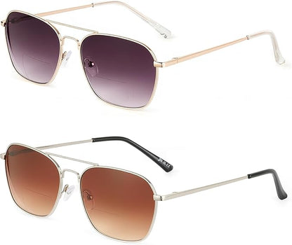 JM 2-Pack Aviator Reading Glasses Women Metal Frame Blue Light Blocking Computer Readers