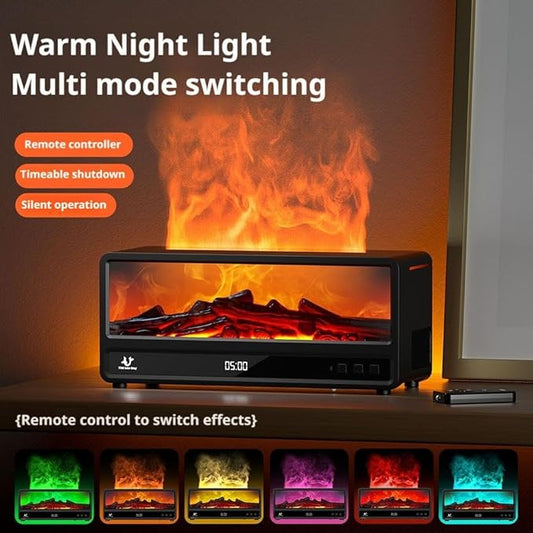 2025 Upgraded 7 Color Flame Fireplace Aroma Essential Oil Diffuser, Magnetic Remote Control, 250ML USB Desktop Noiseless Cool Mist Humidifier with Timer Auto-Off Protection for Home,Office,Gift (BA)