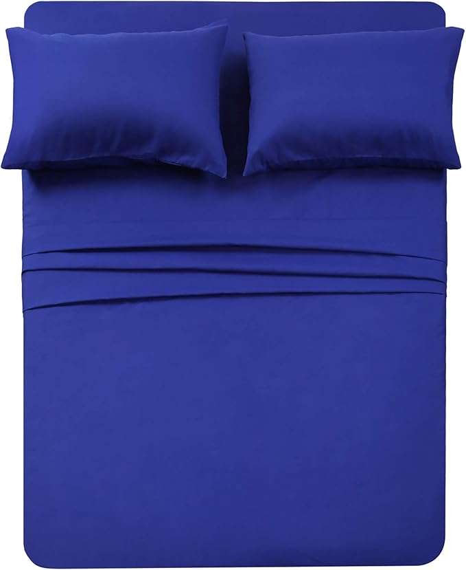 4 Piece Bed Sheet Set (Full,Royal Blue) 1 Flat Sheet,1 Fitted Sheet and 2 Pillow Cases,Brushed Microfiber Luxury Bedding with Deep Pockets