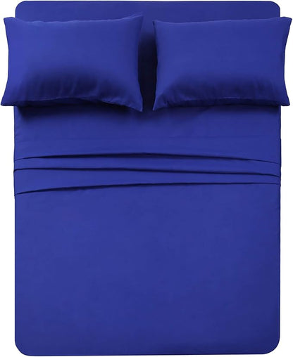4 Piece Bed Sheet Set (Full,Royal Blue) 1 Flat Sheet,1 Fitted Sheet and 2 Pillow Cases,Brushed Microfiber Luxury Bedding with Deep Pockets
