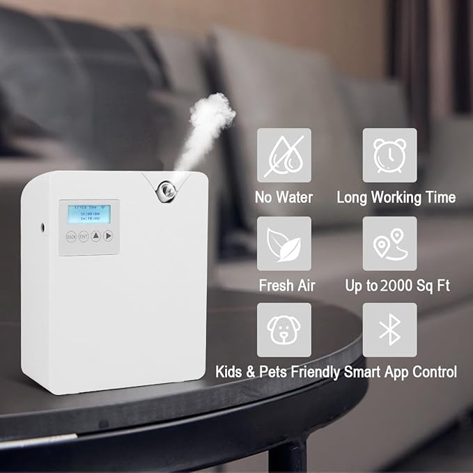 Smart Scent Air Machine for Home, Bluetooth & WiFi Hotel Scent Diffuser with Cold Air Tech, 300ML Waterless Essential Oil HVAC Scent Diffuser for Large Room, Office(White)