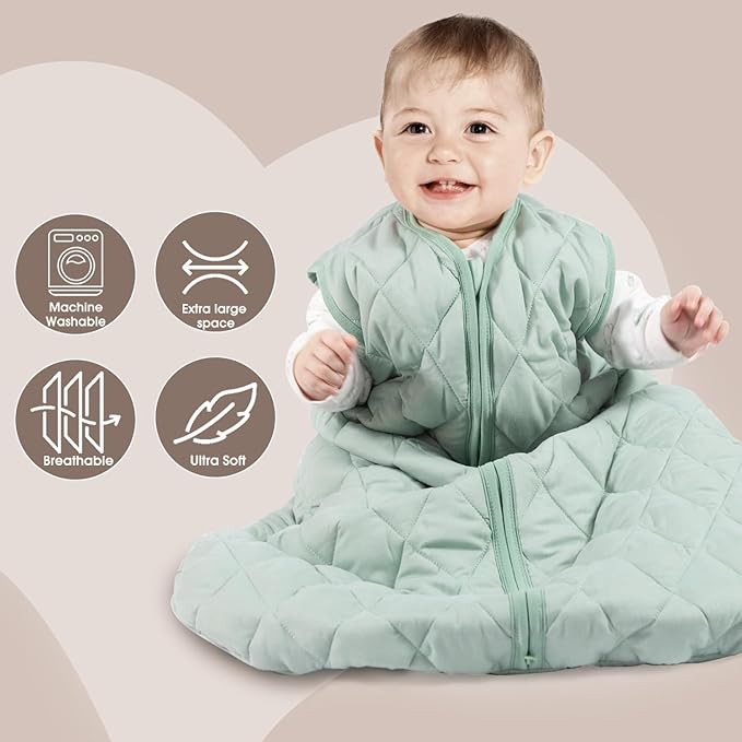 Baby Sleep Sack TOG 2.5 Winter Baby Wearable Blanket, Infant Sleeping Sack 2-Way Zipper Warm Quilted Sleepsack (Green, Small)
