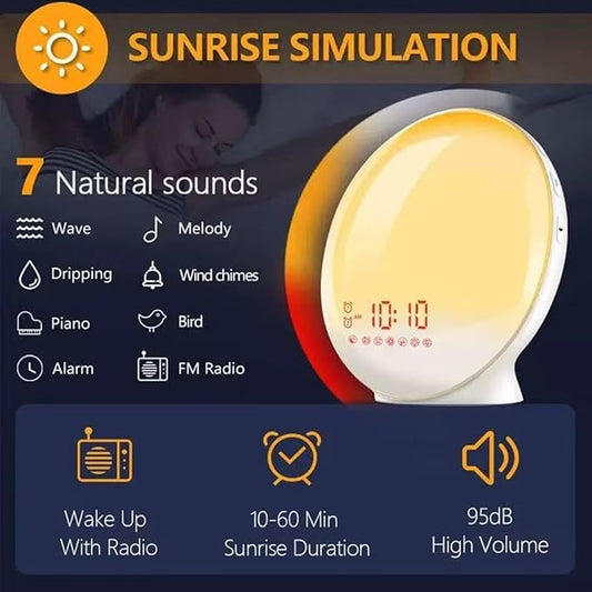 Smart Sunrise Alarm Clock: Simulated Sunrise & Sunset Wake-Up Light with APP/Voice Control, 7 Colour Night Light & 7 Soothing Sounds/FM, Natural Wake and Sleep Aid, Bedside Lamp Gift