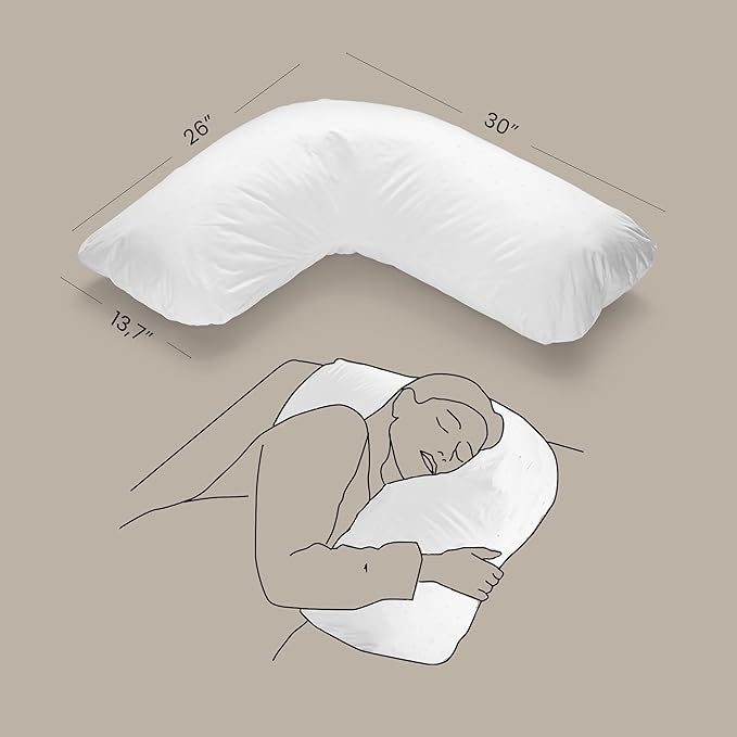 FOSSFLAKES Side Sleeper Pillow L-Shaped with Cover – Ergonomic Contour Cushion for Body Alignment – Orthopedic Support, Luxury Breathable Bedding by Nordic Sleep