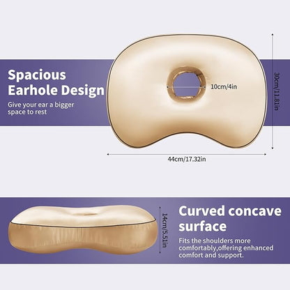 Champagne Ear Piercing Pillow - Side Sleeper Support with 3.5" Ear Hole Relief, Hypoallergenic Orthopedic Pillow for Healing Piercings