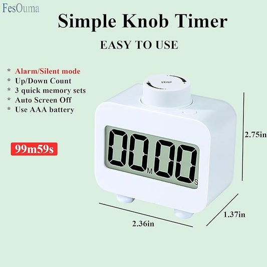 Digital Timers, Digital Kitchen Timer for Cooking,Countdown Countup Timer for Classroom,Gym Timer Fitness with Knob Rotating,Quick Memory Presets, Automatic Standby