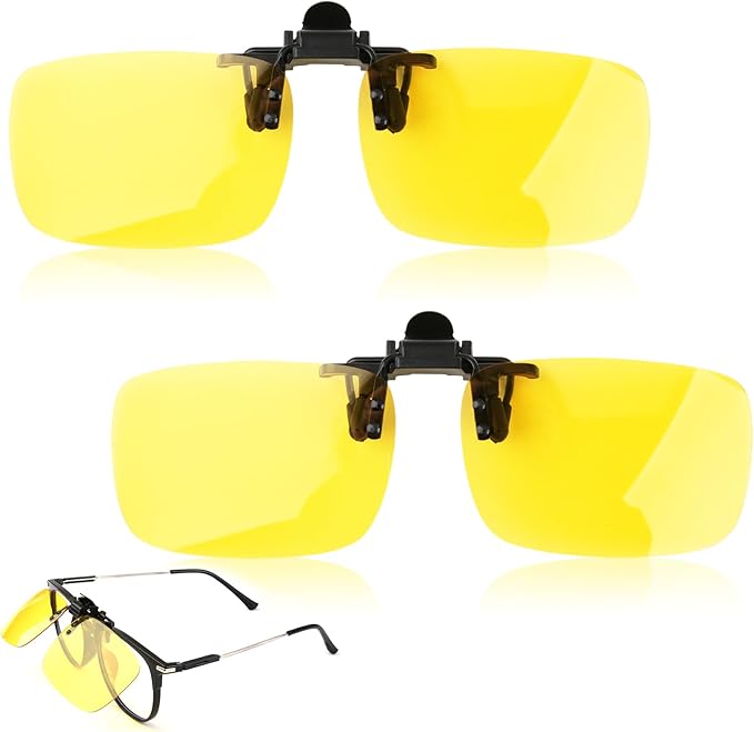 Clip on Polarized Night Vision Driving Glasses Flip up Sunglasses UV-400 to Wear Over Glasses for Night Driving