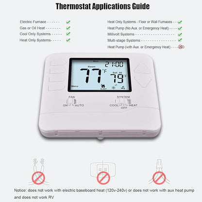 5-1-1 Day Programmable Thermostat for Home Conventional Single or Multistage Systems, up to 2 Heat/ 2 Cool, (with White Backlight)