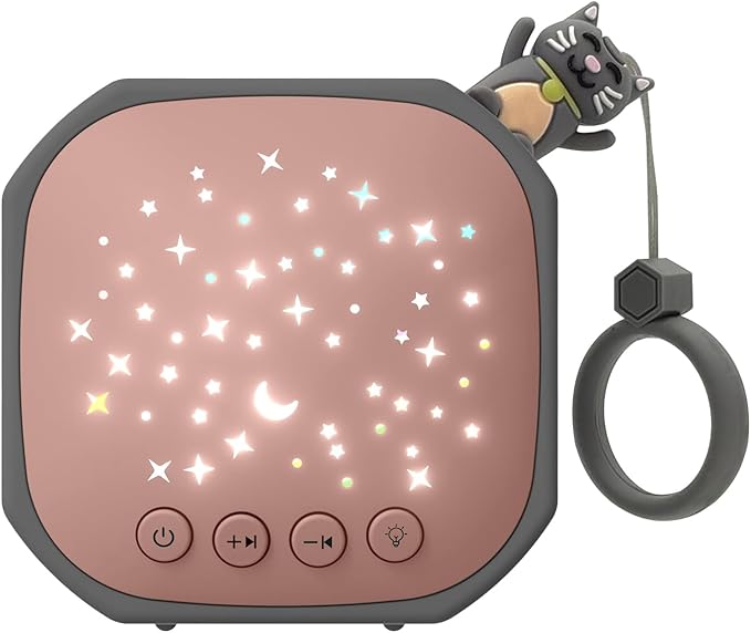 Portable White Noise Sound Machine with Star Projector | Sound Therapy Calm Music Machine Baby Sleep Soother with Hook for Home, Car Travel, Nursery, Infant, Kids Gifts (Lucky Cat)