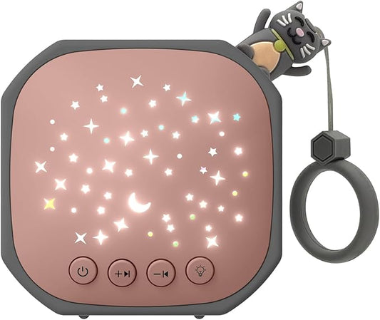 Portable White Noise Sound Machine with Star Projector | Sound Therapy Calm Music Machine Baby Sleep Soother with Hook for Home, Car Travel, Nursery, Infant, Kids Gifts (Lucky Cat)