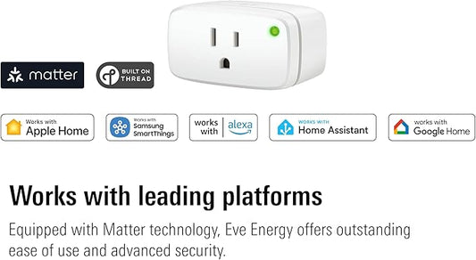 Eve Energy (Matter) - Smart Plug, App and Voice Control, 100% Privacy, Matter Over Thread, Works with Apple Home, Alexa, Google Home, SmartThings