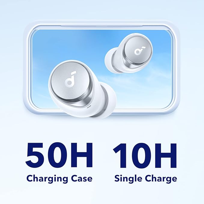 Soundcore by Anker Space A40 Auto-Adjustable Active Noise Cancelling Wireless Earbuds, Reduce Noise by Up to 98%, 50H Playtime, Hi-Res Sound, Comfortable Fit, App Customization(Renewed)