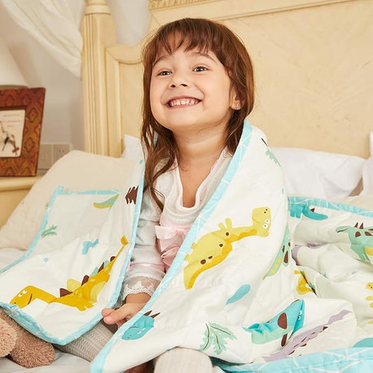 Weighted Idea Cooling Weighted Blanket Kids 10 lbs 41"x60" (100% Cotton, Dinosaur) with Premium Glass Beads