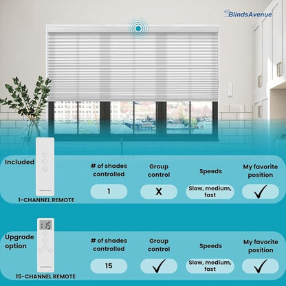 BlindsAvenue Simply Motorized Cellular Shades with Remote Control, Automatic Electric Cordless Wireless Blinds for Indoor Window, Blackout Blind, Color: Gray Sheen, Size: 42" W x 72" L