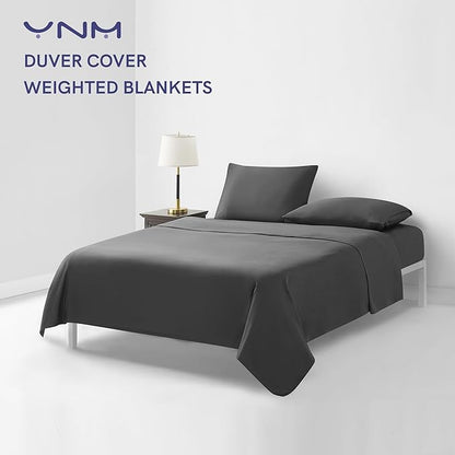 YnM Exclusive Cotton Duvet Cover for Weighted Blankets with 16 Strings (Dark Grey, 88"x104")